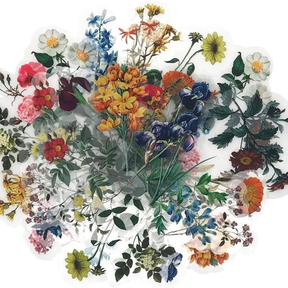 Vintage Natural Stickers, 40Pcs Pretty Floral Decorative Retro Adhesive Watercol